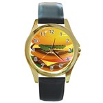 hug Round Gold Metal Watch