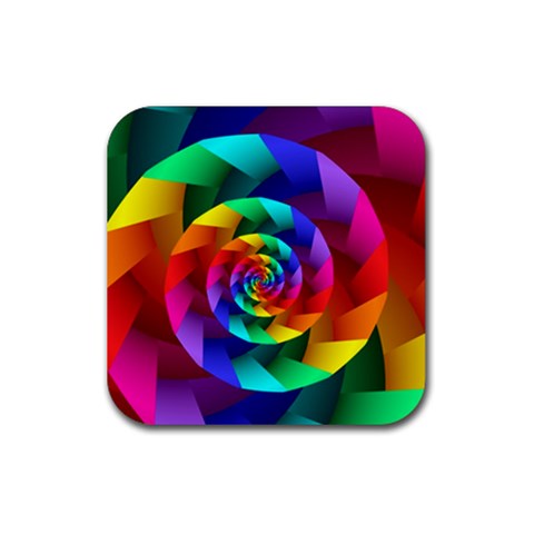 Psychedelic Rainbow Spiral Rubber Coaster (Square) from ArtsNow.com Front