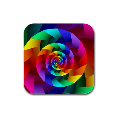 Psychedelic Rainbow Spiral Rubber Square Coaster (4 pack) from ArtsNow.com Front
