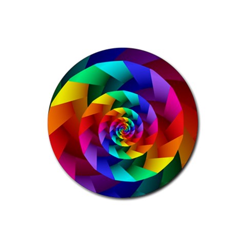 Psychedelic Rainbow Spiral Rubber Coaster (Round) from ArtsNow.com Front