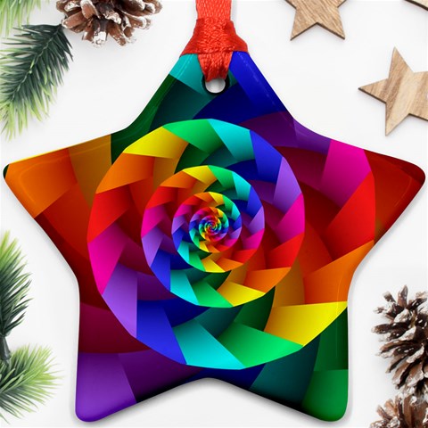 Psychedelic Rainbow Spiral Star Ornament (Two Sides) from ArtsNow.com Front