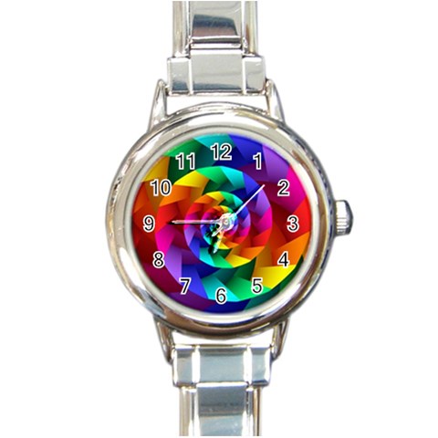 Psychedelic Rainbow Spiral Round Italian Charm Watch from ArtsNow.com Front