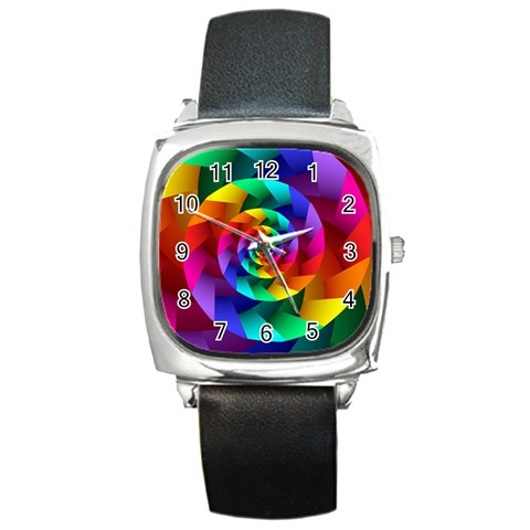 Psychedelic Rainbow Spiral Square Metal Watch from ArtsNow.com Front