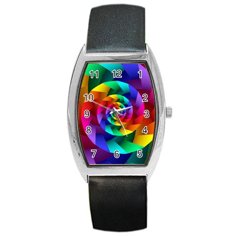 Psychedelic Rainbow Spiral Barrel Style Metal Watch from ArtsNow.com Front