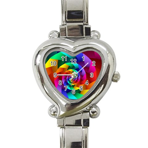 Psychedelic Rainbow Spiral Heart Italian Charm Watch from ArtsNow.com Front