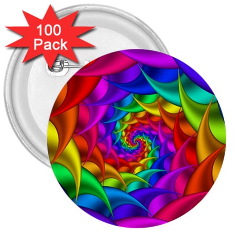 Psychedelic Rainbow Spiral 3  Button (100 pack) from ArtsNow.com Front