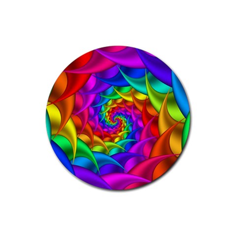 Psychedelic Rainbow Spiral Rubber Round Coaster (4 pack) from ArtsNow.com Front