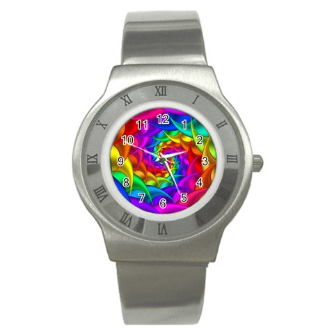 Psychedelic Rainbow Spiral Stainless Steel Watch from ArtsNow.com Front