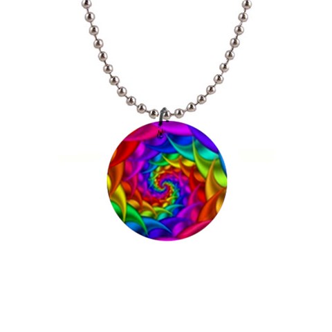 Psychedelic Rainbow Spiral 1  Button Necklace from ArtsNow.com Front