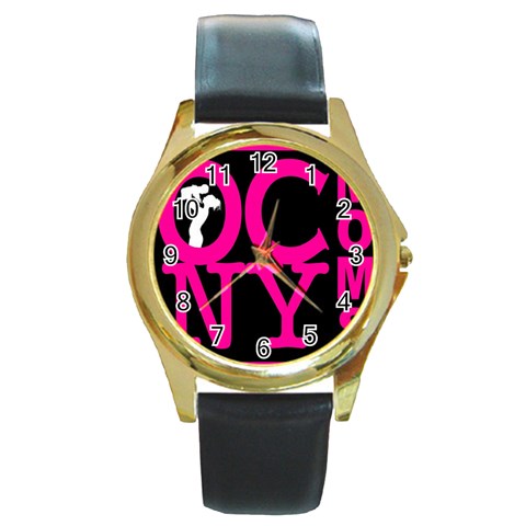 OCNYMOMS LOGO Round Gold Metal Watches from ArtsNow.com Front