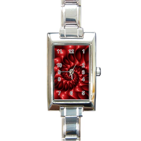 Red Glossy Fractal Spiral Rectangle Italian Charm Watch from ArtsNow.com Front