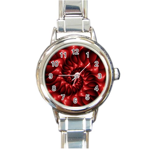 Red Glossy Fractal Spiral Round Italian Charm Watch from ArtsNow.com Front