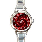 Red Glossy Fractal Spiral Round Italian Charm Watch