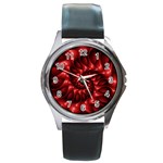 Red Glossy Fractal Spiral Round Metal Watch