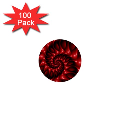Red Glossy Fractal Spiral 1  Mini Button (100 pack)  from ArtsNow.com Front