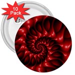 Red Glossy Fractal Spiral 3  Button (10 pack)