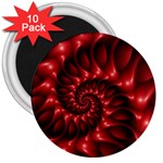 Red Glossy Fractal Spiral 3  Magnet (10 pack)