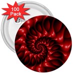 Red Glossy Fractal Spiral 3  Button (100 pack)