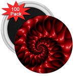 Red Glossy Fractal Spiral 3  Magnet (100 pack)