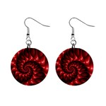 Red Glossy Fractal Spiral 1  Button Earrings