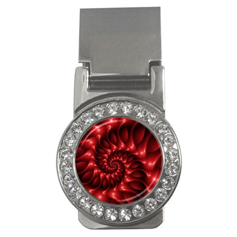 Red Glossy Fractal Spiral Money Clip (CZ) from ArtsNow.com Front