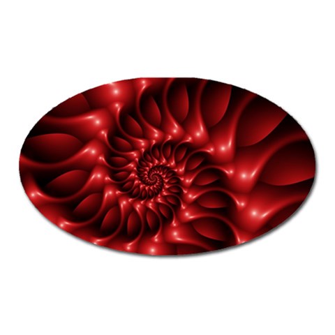 Red Glossy Fractal Spiral Magnet (Oval) from ArtsNow.com Front