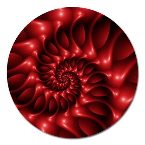 Red Glossy Fractal Spiral Magnet 5  (Round) from ArtsNow.com Front