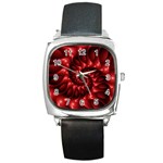 Red Glossy Fractal Spiral Square Metal Watch