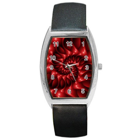 Red Glossy Fractal Spiral Barrel Style Metal Watch from ArtsNow.com Front