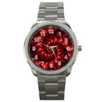 Red Glossy Fractal Spiral Sport Metal Watch