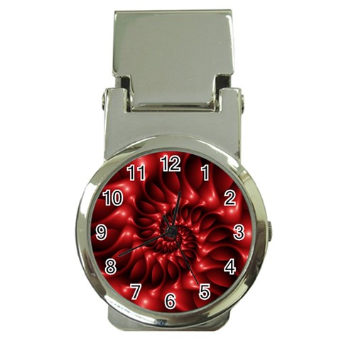 Red Glossy Fractal Spiral Money Clip Watch from ArtsNow.com Front