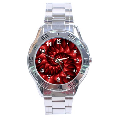 Red Glossy Fractal Spiral Stainless Steel Analogue Watch from ArtsNow.com Front
