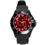 Red Glossy Fractal Spiral Round Plastic Sport Watch (L)
