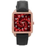 Red Glossy Fractal Spiral Rose Gold Leather Watch 