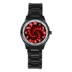Red Glossy Fractal Spiral Stainless Steel Round Watch