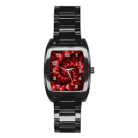 Red Glossy Fractal Spiral Stainless Steel Barrel Watch from ArtsNow.com Front