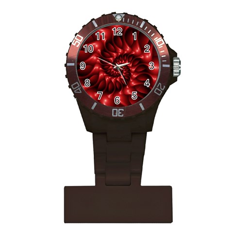 Red Glossy Fractal Spiral Nurses Watch from ArtsNow.com Front