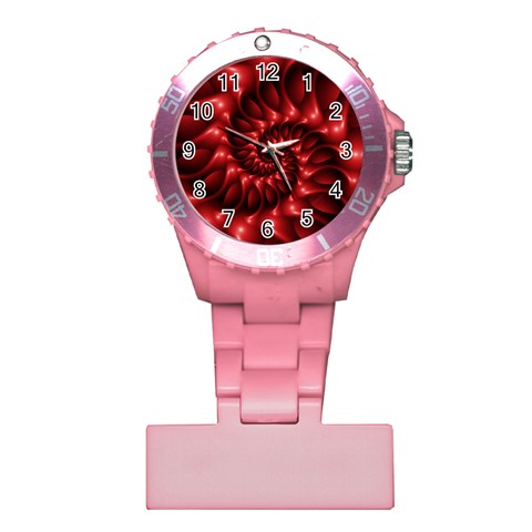 Red Glossy Fractal Spiral Nurses Watch from ArtsNow.com Front