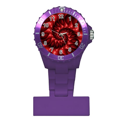 Red Glossy Fractal Spiral Nurses Watch from ArtsNow.com Front
