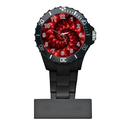 Red Glossy Fractal Spiral Nurses Watch from ArtsNow.com Front