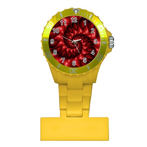 Red Glossy Fractal Spiral Nurses Watch from ArtsNow.com Front