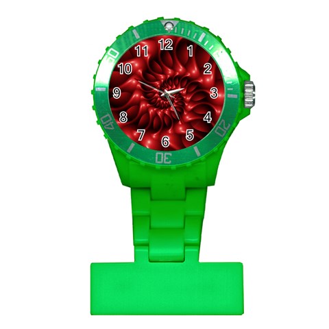 Red Glossy Fractal Spiral Nurses Watch from ArtsNow.com Front