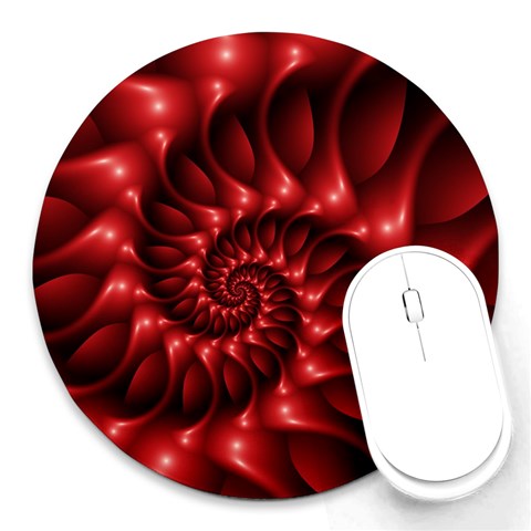 Red Glossy Fractal Spiral Round Mousepad from ArtsNow.com Front