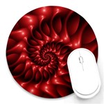 Red Glossy Fractal Spiral Round Mousepad