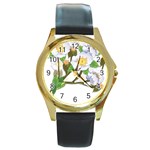 flower038 Round Gold Metal Watch