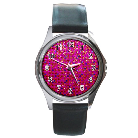 Polka Dot Sparkley Jewels 1 Round Metal Watches from ArtsNow.com Front