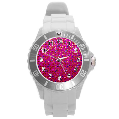 Polka Dot Sparkley Jewels 1 Round Plastic Sport Watch (L) from ArtsNow.com Front