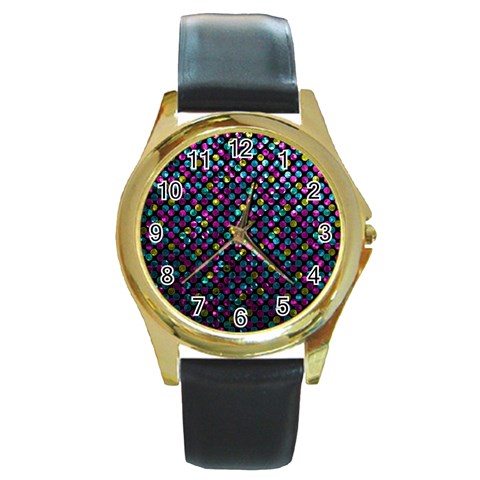 Polka Dot Sparkley Jewels 2 Round Gold Metal Watches from ArtsNow.com Front