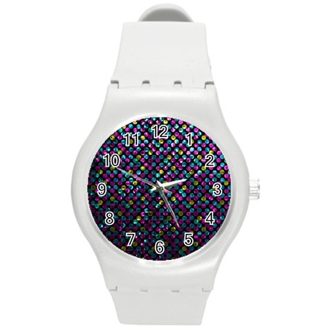 Polka Dot Sparkley Jewels 2 Round Plastic Sport Watch (M) from ArtsNow.com Front