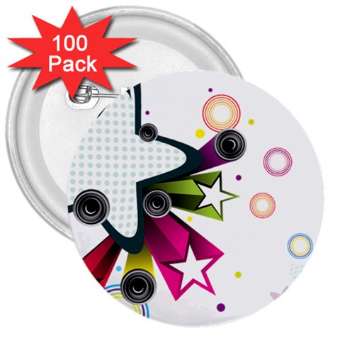 star 3  Button (100 pack) from ArtsNow.com Front